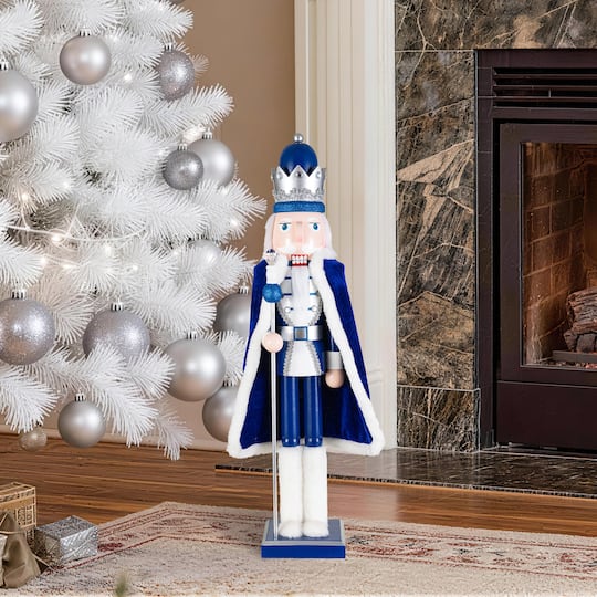 Glitzhome® 24" Wooden Christmas Blue King Nutcracker